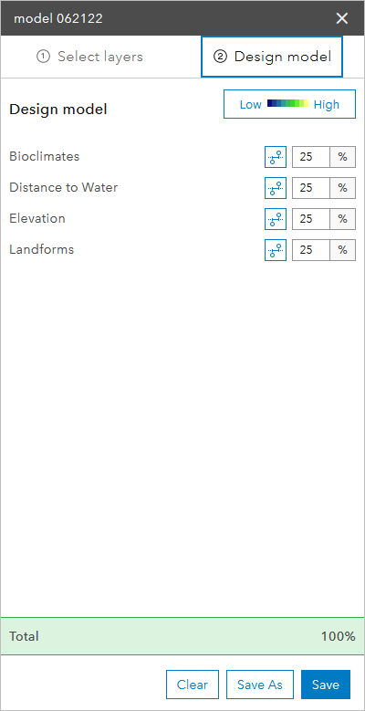 Design model tab in the GeoPlanner Modeler tool Design model tab in the GeoPlanner Modeler tool