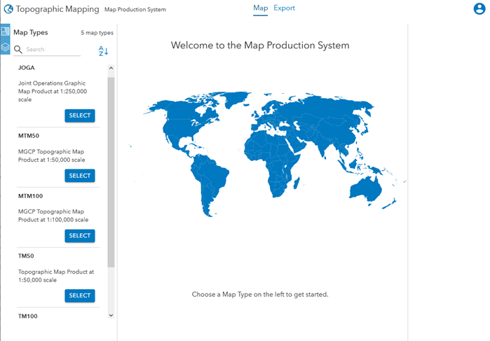Initial view of the MPS web app Initial view of the MPS web app